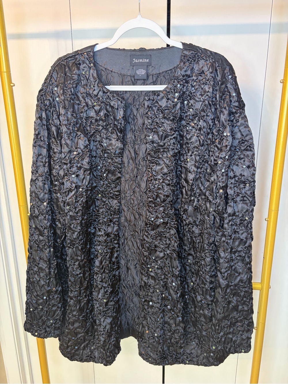 Jasmine Black Sequin Textured Open Jacket